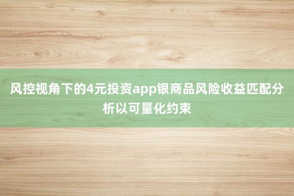 风控视角下的4元投资app银商品风险收益匹配分析以可量化约束