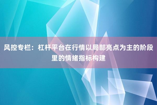风控专栏：杠杆平台在行情以局部亮点为主的阶段里的情绪指标构建