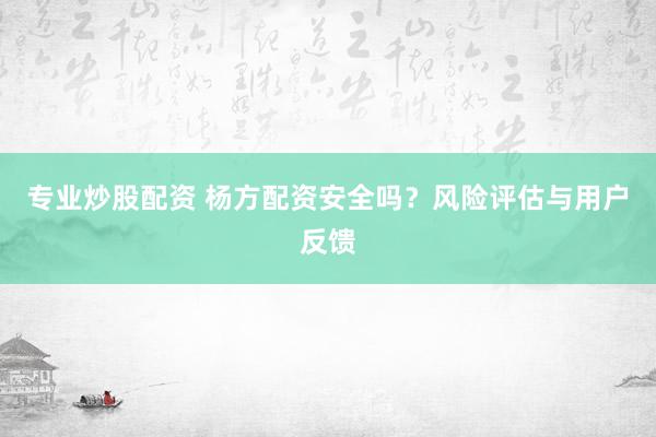 专业炒股配资 杨方配资安全吗？风险评估与用户反馈